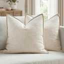 MIULEE Euro Sham Pillow Covers for Bed 24x24, 2 Pack Natural Beige Thick & Textured Decorative Throw Pillow Covers, Neutral Linen Cushion Cases, Modern Farmhouse Home Decor, No Filling