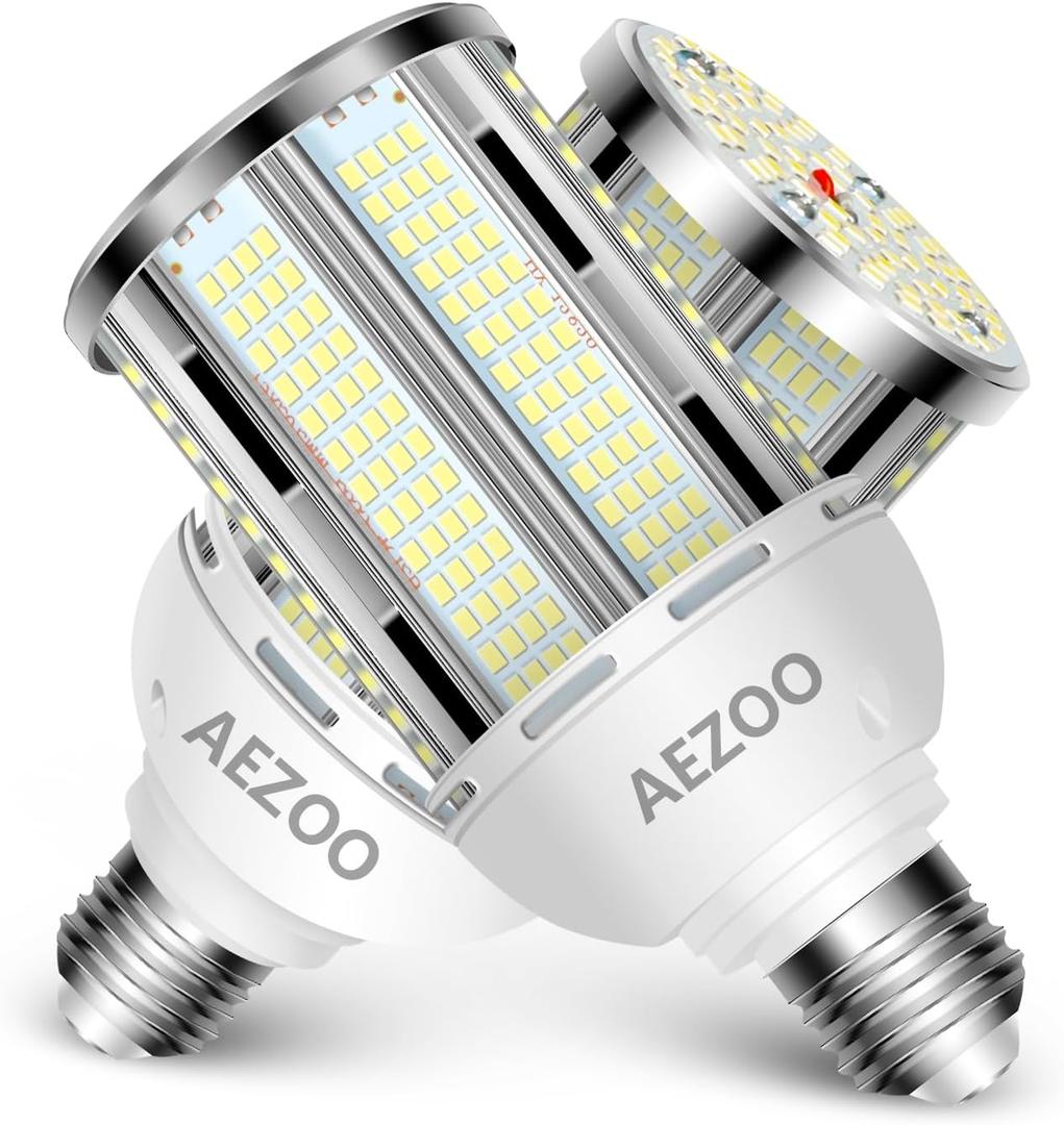 LED Corn Light Bulb 550W Equivalent 7500 Lumen 6500K 60W Large Area Cool Daylight White E26/E27 Medium Base for Outdoor Indoor Garage Warehouse Factory Workshop Street Backyard 2 Pack