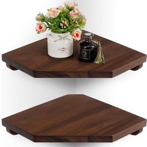 Demigo Hexagon Corner Floating Shelves Wall Mount (Set of 2) – Solid Acacia Wood with Hidden Brackets & Cable Hole – Rustic & Modern Space-Saving Shelves for Bedroom Living Room Office Kitchen