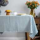 Blue Gingham Tablecloth,Cotton Heavy Weight Ruffled Edge Table Cloth Washable Wrinkle Free Rustic Buffalo Plaid Table Cover for Dining, Kitchen, Party, Home 102 x 60 Inch