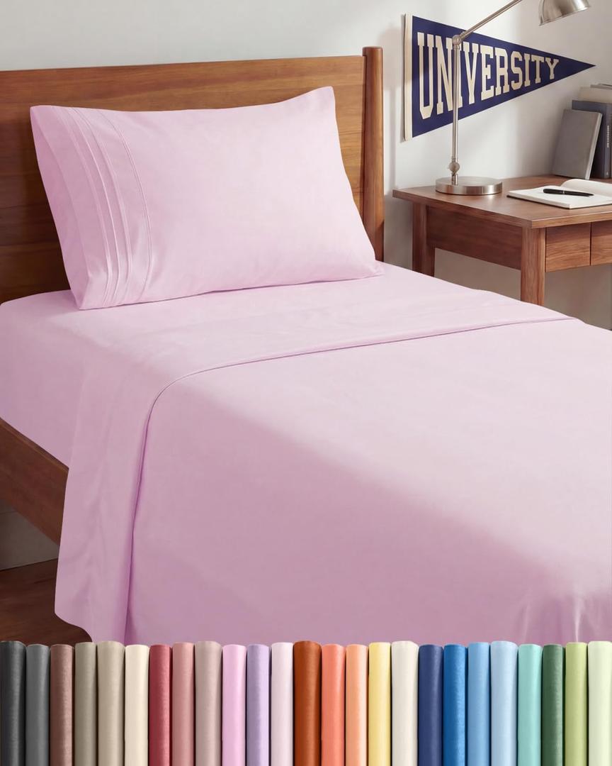 Twin XL Size 3 Piece Sheet Set - Comfy Breathable & Cooling Sheets - Hotel Luxury Bed Sheets for Women & Men - Deep Pockets, Easy-Fit, Soft & Wrinkle Free Sheets - Light Pink Oeko-Tex Bed Sheet Set