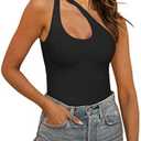 REORIA Butsmooth® Women's Trendy Sexy Plunge One Shoulder Sleeveless V Backless Going Out Tank Bodysuits Tops XL