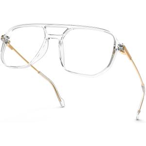VISOONE TR90 Blue Light Blocking Glasses Women Men Octagon Aviator Anti Eyestrain Lightweight Metal Temple Marion