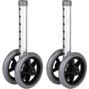 2 Pack Dual-Wheel for Walkers - 5 Inches Replacement Front Walker Wheels, All Terrain Drive Walker Wheels, Wear-Resistant PU Tires, Anti-Slip, and Durable ABS Wheel Hub, Grey