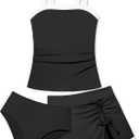 Girls Tankini Swimsuit 3 Piece Color Block Bathing Suits with Drawstring Cover Up Slit Skirt Girls' Swimwear 9-16T (9-10 Years, Black)
