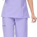 COZYFIT Scrubs for Women Set - Stretch V-Neck Scrub Top & Jogger Pant with 8 Pockets (Medium, Light Purple)