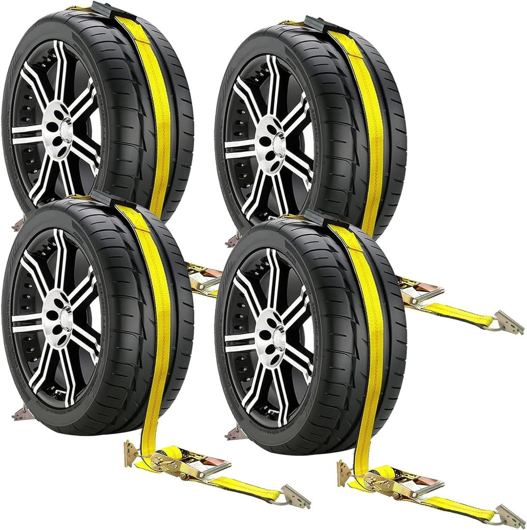 Car Tie Down Straps for Trailers-10,000lbs Break Strength-2inx10ft Heavy Duty E Track Car Hauler Strap with Rolling Idler Three Cleat Over The Wheel Auto Tire Ratchet Straps for Truck, UTV