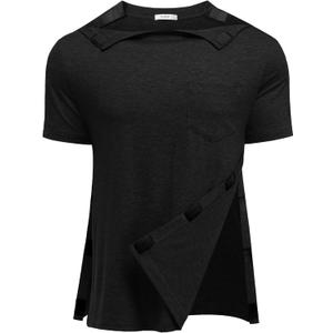 Deyeek Shoulder Post Surgery Recovery Shirts for Men Full Tear Away Short Sleeve T Shirt Adaptive Chemo Clothing (Black, XXXL)