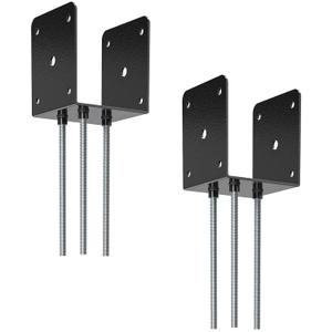 4x4 Concrete Post Base(2 PCS), Deck Post Base Holder Ground Spike for Concrete, Decking Post Brackets with 3 Anchor Rods, Post Base for Pavilion Deck Porch Handrail Railing