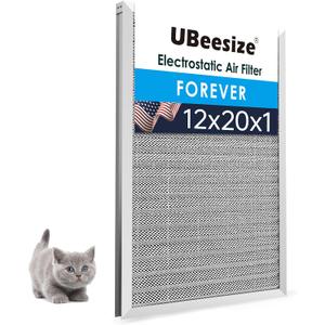 UBeesize 12x20x1 Air Filter HVAC AC Furnace Filter,MERV 8,Reusable Washable, Lasts a Lifetime,Permanent Air Filter,Breathe Fresher,Home And Office(Actual Size:11.69x19.8x0.8Inch)