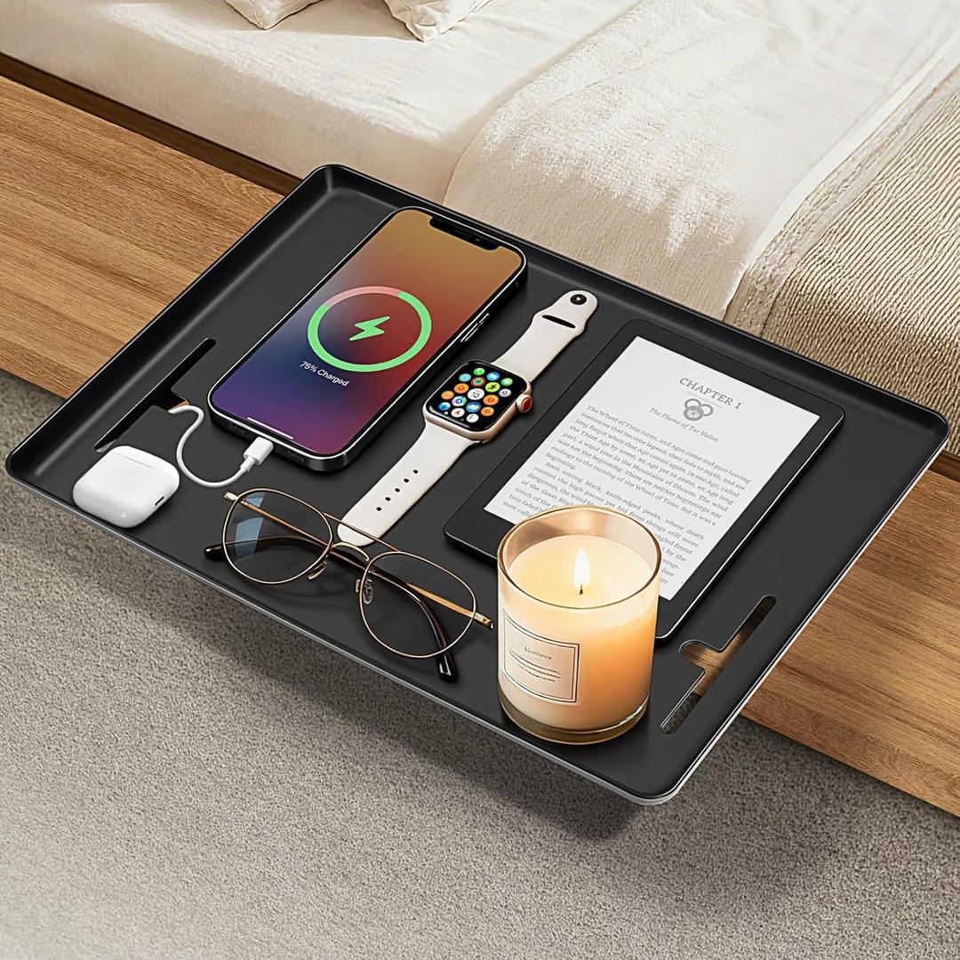 Bedside Caddy Shelf Dorm Bed, No Drill College Nightstand Organizer for Personal Items Books Glasses Apartment Bedroom Small+Black