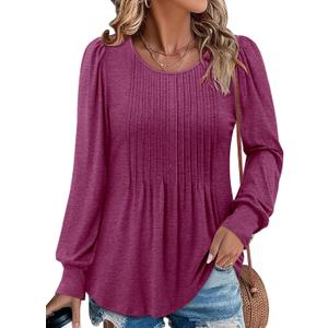 BETTE BOUTIK Long Sleeve Shirts for Women Fall Tops Dressy Blouses Crewneck Tunic Tops for Leggings S-3XL (Red, S)