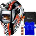 Welding Helmet Auto Darkening Welding Hood True Color Solar Powered Welding Mask 1/1/1/1 Optical Clarity Weld Helmet Wide Shade 5-9/9-13 with 4 Arc Sensor Welding Helmets for Men (JH-BJ02)
