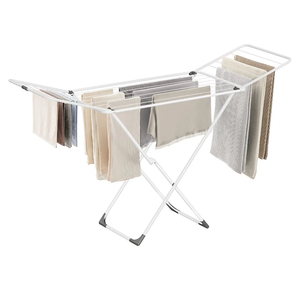 SONGMICS Clothes Drying Rack, Metal Laundry Drying Rack, Foldable, Space-Saving, Free-Standing Airer, with 2 Gullwings, Indoor Outdoor Use, Bed Linen Clothing, White ULLR540W01
