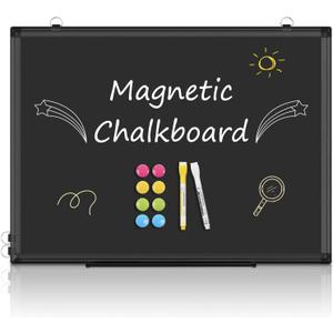 4 THOUGHT Magnetic Chalkboard 36"x24", Double-Sided Chalk Board for Wall Durable Aluminum Frame Blackboard Multi-Use for Home, Office, Classroom with 8 Magnets 2 Markers, 1 Rag