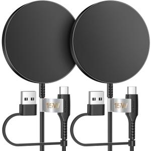 JSAUX 15W Magnetic Wireless Charger 2-Pack Fast Charging Compatible with MagSafe Charger iPhone 17 Air Pro Max/16/15/14/13/12 Series/Airpods Black
