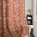 Vintage Boho Terracotta Shower Curtain, Floral Linen Patterned Shower Curtains for Bathroom with Tassels, 72 x 72