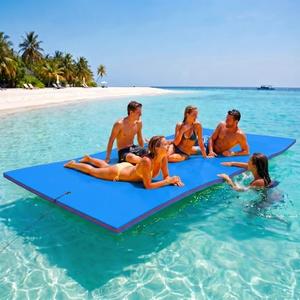 Outroad Floating Water Pad Mat, 3 Layers XPE Foam 9/12/18 Ft Lily Pad for Beach, Ocean, Lake, Roll-Up Floating Island for Water Recreation and Relaxing（Blue/Yellow）
