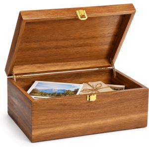 Wooden Keepsake Box with Hinged Lid - Large Acacia Wood Memory Box, Decorative Storage Box for Photos, Letters, Jewelry, Crafts, Wedding and Baby Keepsakes