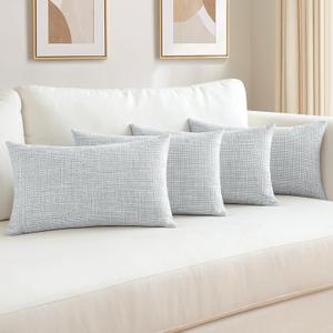 OTOSTAR Set of 4 Linen Decorative Throw Pillow Covers Solid Pillowcase Modern Farmhouse Cushion Covers for Home Decor Sofa Couch Bed 12x20 Inch Blue Grey