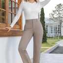Bamans Dress Pants Women Work Business Office Straight Leg Slacks (Brown, XS)