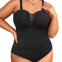 Women Plus Size One Piece Swimsuit - Tummy Control Bathing Suits Ruched Lace up Swimwear Bandeau Retro Swimsuits 2025, Size L