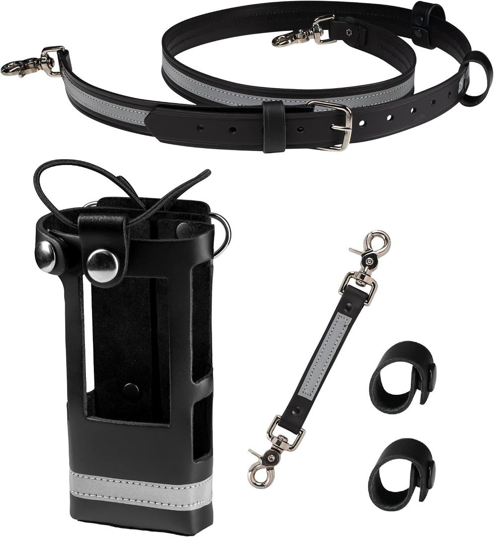 Perfect Fit Firefighter Reflective Radio Strap and Holder Leather Bundle Set Includes Radio Holster, Sway Strap, Cord Keepers Fits for Motorola APX 6000/6000XE/8000/8000XE
