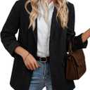 LILLUSORY Blazers for Women Business Casual Long Sleeve Suits Faux Suede Jackets Coats Work Blazer with Pockets Fall Clothes (Black)