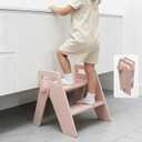 Wooden 2 Step Stool for Kids Bathroom Foldable 2-Step for Toilet Potty Training, Child Stepping Stool for Kitchen Nursery Bedroom Pink