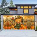 Thanksgiving Scarecrow Garage Door Banner 13x6ft Pumpkin Harvest Decor Family Gathering Outdoor Indoor Photo Background Fall Leaves Cardinal Party Decorations Mural Decorations
