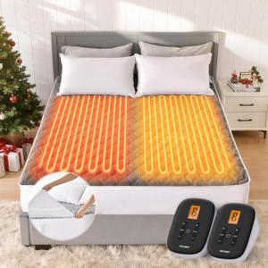 WOOMER Heated Mattress Pad King Dual Control - 78"x80" Electric Mattress Pad, 1-10 Heat Settings, 0.5-12H Auto Shut-Off, Removable Velvet Cover, 18" Deep Pocket, ETL Certified, Grey
