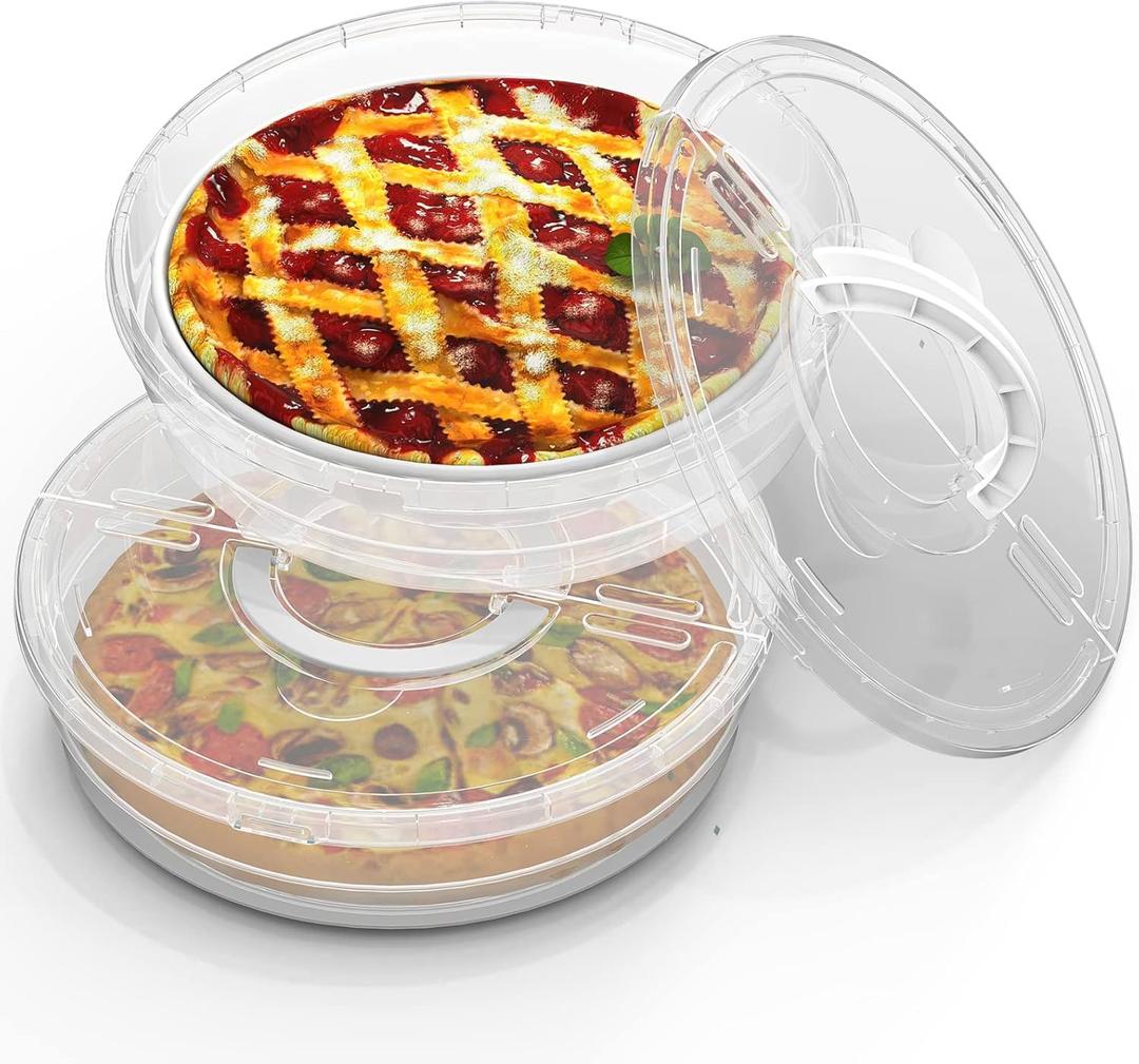 12inch 2 Pack Food Storage Container with Lid and Handle, Reusable 2 Compartments Pizza Slice Storage Container, Round Pie Carrier Leftover Pizza Keeper for Food Cake Cheesecake Tortilla Pastry