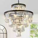 24" Modern Crystal Chandelier 15 Lights Black Pendant Light Fixture Luxury 5-Tier K9 Crystals Chandelier Contemporary Round Pendant Lighting for Dinning Room Living Room Foyer Kitchen