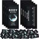 Treela 300 Pcs Large Body Wipes Bulk Deodorant Travel Size for Homeless Care Package Supplies Individually Wrapped Adults Bathing No Rinse Wet Wipes Men Women Hygiene Items(7.09" X 9.84",Black)