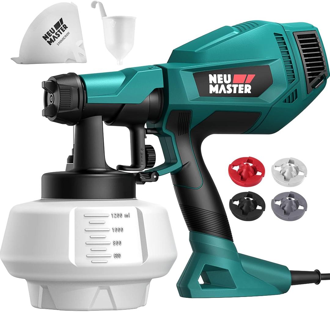 NEU MASTER Paint Sprayer, Easy to Use Spray Paint Gun, 1200ML/4 Nozzles/3 Patterns for Home Interior and Exterior, House Painting, Fence, Ceiling (Green)