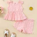Kucnuzki Toddler Baby Girl Clothes Sleeveless Tank Tops Ruffle Halter Shirts Floral Shorts 2 Piece Set Summer Outfits (Pink, S)