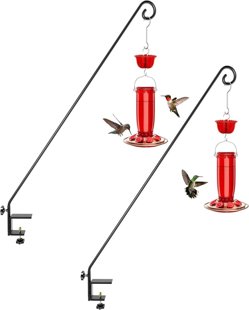 iBorn 40 Inch Deck Hook for Bird Feeder Outdoors Hanging, Hummingbird Feeder Hanger for Deck Railing, Squirrel Proof Shepherd Hook, Rotatable for Refilling, Wrought Iron Solid Wire, Pack of 2, Black (2 Pack Deck Hook,360 Rotation,40")