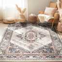 BESTSWEETIE 5x7 Area Rugs for Living Room Washable Non Slip Carpet Low Pile Soft Vintage Print Pattern Rug for Bedroom Dining Room Kitchen Entryway Indoor-Khaki/Beige/Purple/Black/Brick