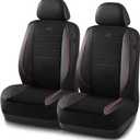 Skechers Air-Cooled Memory Foam Seat Covers,Thick Car Seat Covers,Leather Piping Car Seat Covers Front Seats,Airbag Compatible,Automotive Comfort Universal Fit Most Cars,Vans,Trucks,SUV,Red (Black and Red)