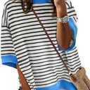 JEKAOYI Womens Tops Casual Oversized Striped Short Sleeve T Shirts Crewneck Pullover Loose Blouse (Small)