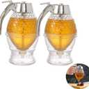 Honey Dispenser,Syrup Dispenser, Acrylic Syrup Dispenser, Beautiful Honeycomb Honey Jar, Honey Jar With Stand 2 Pack