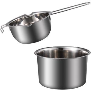 Luxshiny Double Boiler Pot Set - Stainless Steel Chocolate Melting Pan with Pouring Spouts, Ideal for Butter, Cheese, Candy, Wax, Candle Making, 400ml Inner Pot & 14cm Outer for Home and Kitchen Use