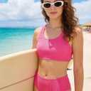 URMAGIC Girls Two Piece Swimsuits Ribbed Bikini Sets Swimming Bathing Suit Beach Sport Athletic Teen Girls Swimwear, Rose Red 9-10yrs