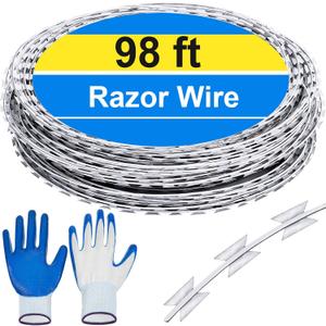98ft Razor Wire Fencing Concertina Barbed Wire Fence, 18inch D