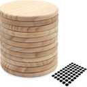 12 PCS Unfinished Round Wood Coasters, SIJDIEE 4 Inch Blank Wooden Coaster Crafts with Non-Slip Silicon Dots for DIY Stained Painting Wood Engraving Home Decoration