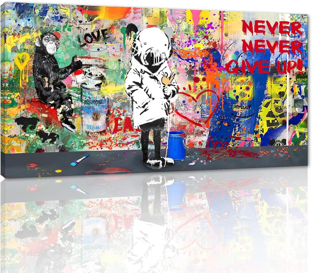Graffiti Canvas Wall Art Inspirational Painting Banksy Style Colorful Prints and Posters Home Decor for Living Room Office Framed 48" x 24"
