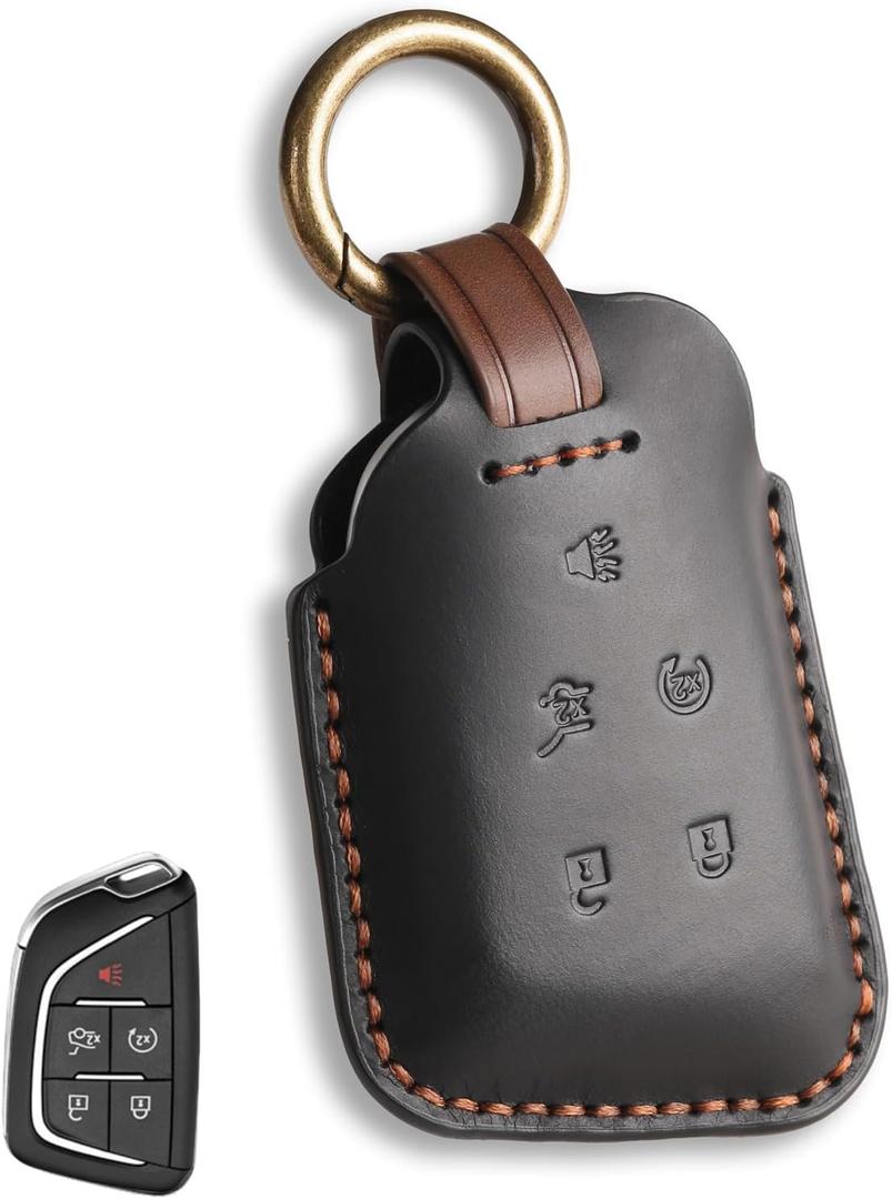 Fits the remote for Cadillac key fob cover perfectly, Compatible with Cadillac ESCALADE XT4 XT5 XT6 CT4 CT5 CT6 ATS 5 Button Key Protector Fob Chain Case Shell/Black (Black)