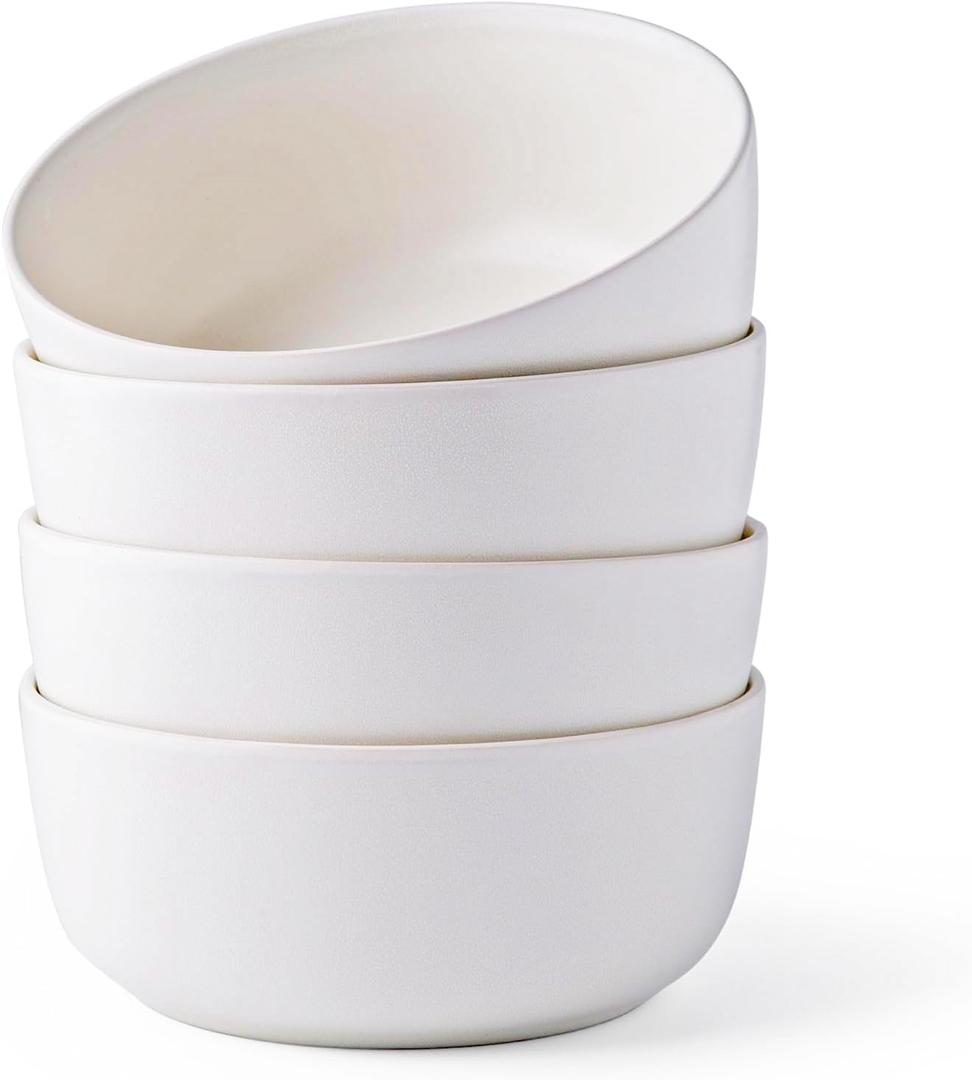 AmorArc Stoneware Cereal Bowls Set of 4, 26oz Ceramic Soup Bowls Set for Cereal Soup Snacks, Modern Kitchen bowls for Meal, Dishwasher &Microwave Safe (Stoneware Matte White)