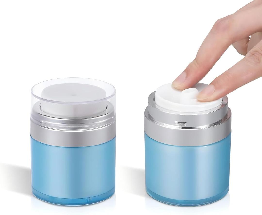 ASEVAT 1 oz Airless Pump Jar (2 Pack)Refillable Vacuum Cosmetic Container for Cream,Lotion & MoisturizerLeak-Proof Travel Size Dispenser,TSA ApprovedKeeps Skincare Fresh & Oxidation-Free (Blue)