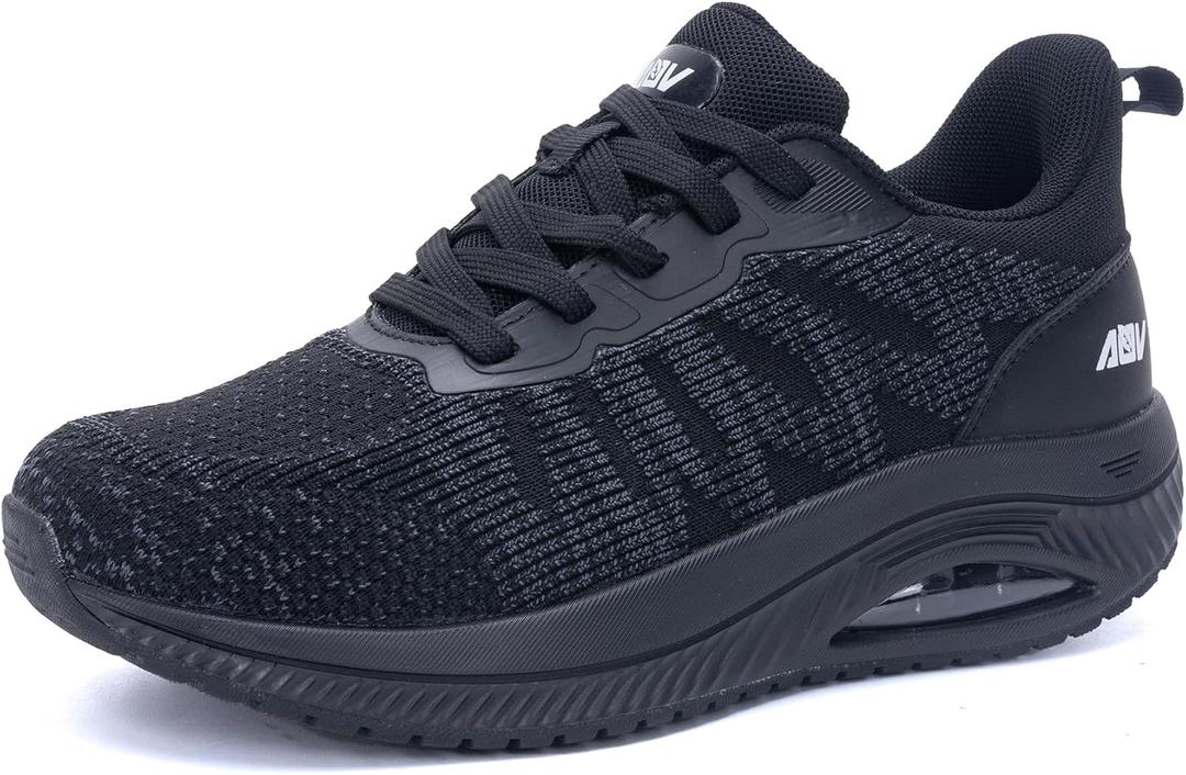 Women's Walking Shoes with Arch Support Orthotic Sneakers for Plantar Fasciitis Tennis Shoes Pure Black Size 6.5